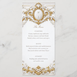 Menú Boda de marco barroco blanco y dorado victoriano