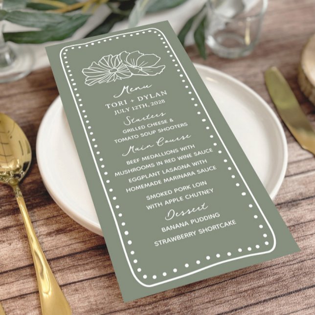 Menú Boda de marco dibujado con la mano verde de salvia (Subido por el creador)
