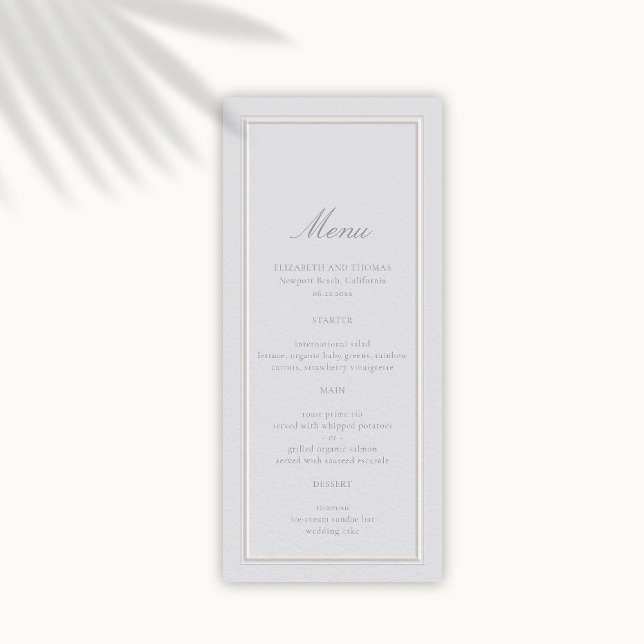 Menú Boda de marco doble clásico elegante formal (wedding menu card formal traditional modern classic faux embossed double frame ivory ecru for seal)