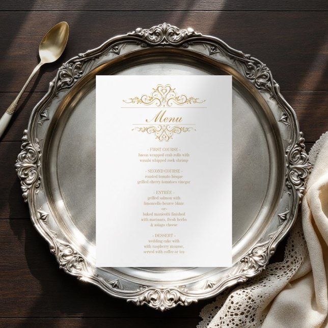 Menú boda de marco dorado elegante y blanco (Subido por el creador)