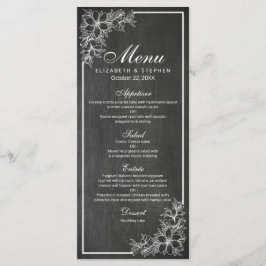 Menú Boda de marco floral de pizarra negra y blanc