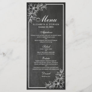 Menú Boda de marco floral de pizarra negra y blanc