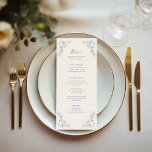 Menú Boda de marco floral rústico vintage<br><div class="desc">Elegante carta de boda de línea floral rústica con un polvoriento diseño de marco botánico vintage de color azul.</div>