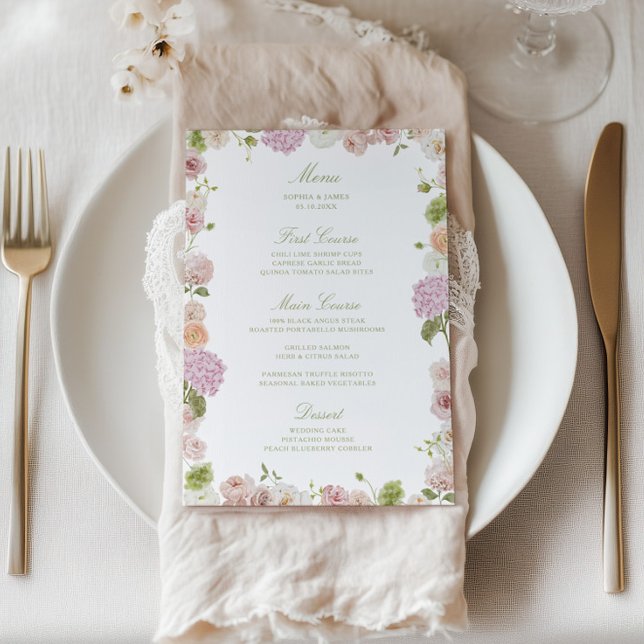 Menú Boda de Marco Floral Verde Rosa (Subido por el creador)