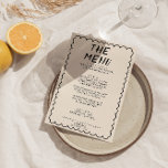 Menú Boda de marco retro dibujado a mano moderna<br><div class="desc">Un colorido menú retro funky moderno para la cena boda blanco y negro. Que presenta diseño de plantillas de moda de fondo lechoso cremoso y tipografía escrita a mano negra. Con marco ondulado dibujado a mano. Una perfecta y a juego con la suite.</div>