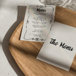 Menú Boda de marco retro funky de mano moderna<br><div class="desc">Un colorido menú retro funky moderno para la cena boda blanco y negro. Que presenta un diseño de plantilla de moda de fondo blanco y tipografía negra. Con borde de marco dibujado a mano. Una perfecta y a juego con la suite.</div>