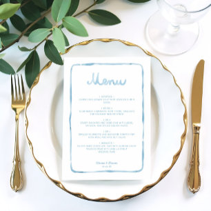 Menú Boda de marco simple blanco y azul brillante