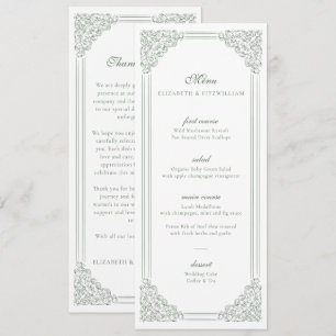 Menú Boda de marco verde silenciado de vintage + G