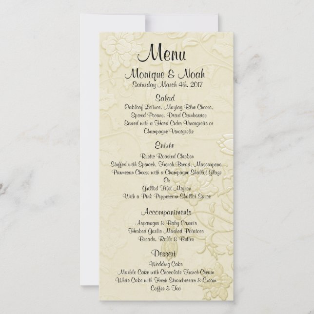 Menú Boda de marfil de gatos más bonito. 2 (Anverso)