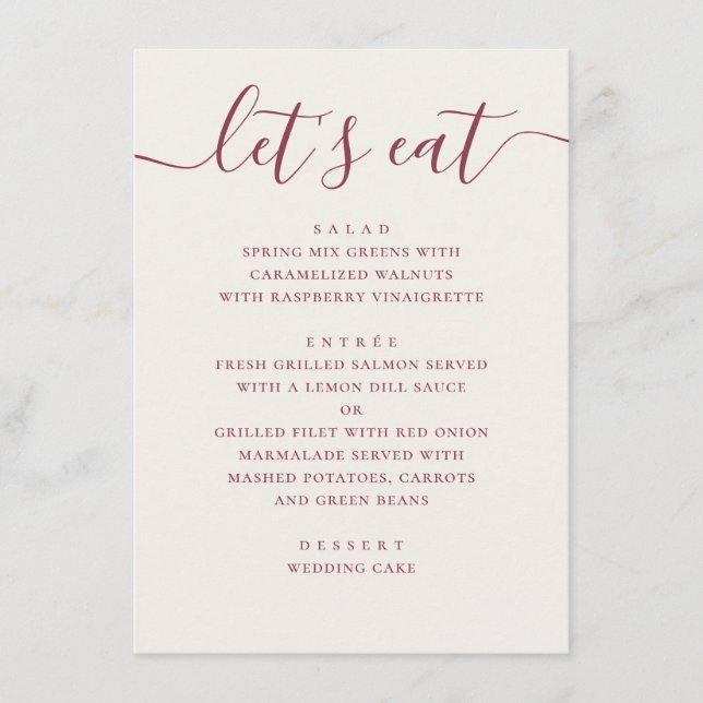 Menú Boda de Marfil Suave. Cena de Recepción con Letra  (Anverso)