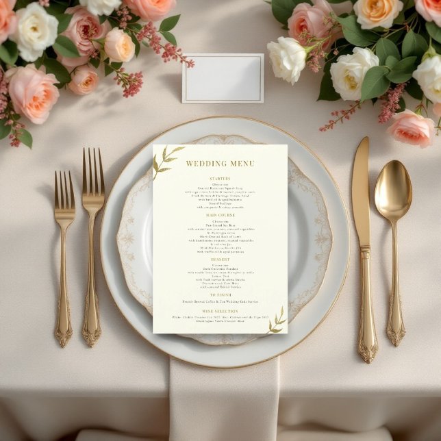 Menú Boda de marfil y oro simple y elegante (luxury elegant wedding menu card filly custionizable , in ivory and gold )