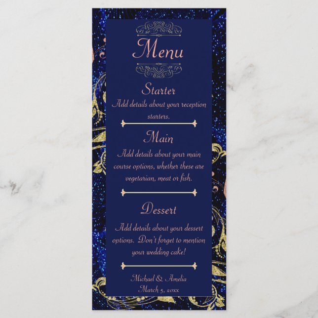 Menú Boda de mariposa dorada real (Anverso)