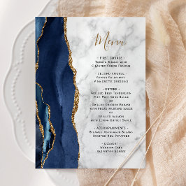 Menú Boda de mármol azul marino y ágata dorada