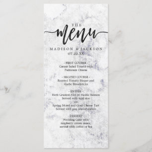 Menú Boda de mármol blanco y gris de la moda