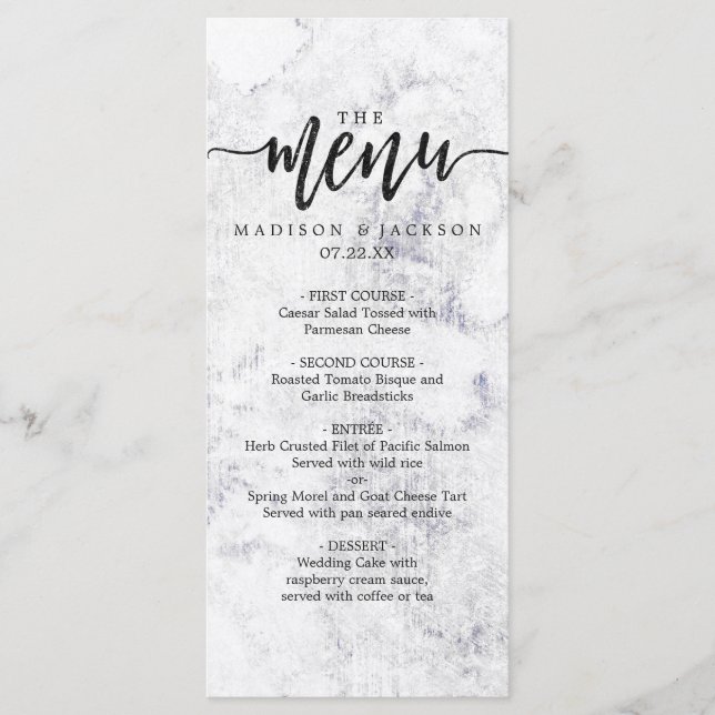 Menú Boda de mármol blanco y gris de la moda (Anverso)