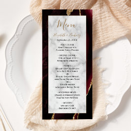 Menú Boda de mármol burgundy moderno y oro
