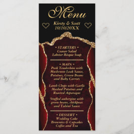 Menú Boda de Mármol de Ágata con Brillo Rojo y Dorado