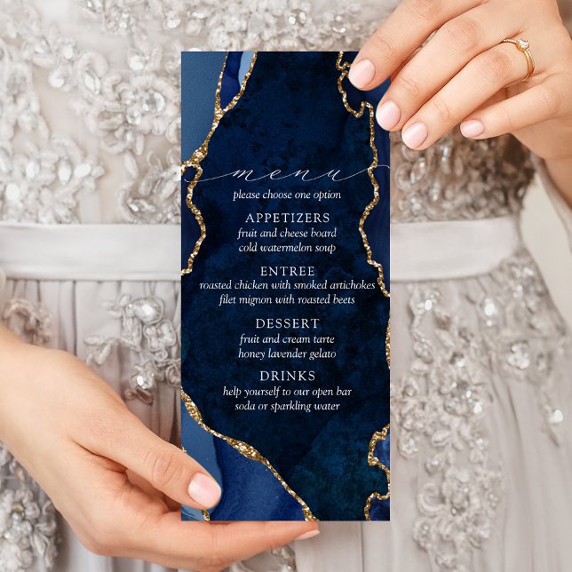Menú Boda de mármol de la marina y de oro Agate (Subido por el creador)