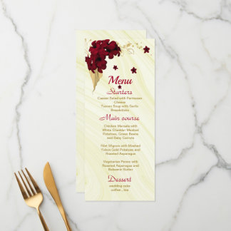 Menú boda de mármol floral de oro burdeos