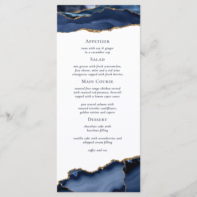 Menú Boda de Mármol Geode de la Marina Gold Agate (Anverso)