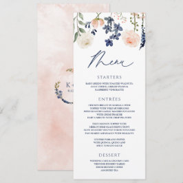 Menú Boda de melocotón y azul con flores silvestres bot