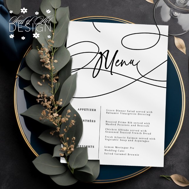 Menú Boda de "Menú" de guión moderno minimalista (Subido por el creador)