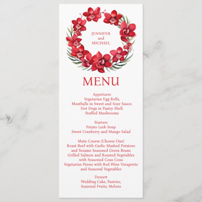 Menú Boda de menú Orquídeas Rojas (Anverso)