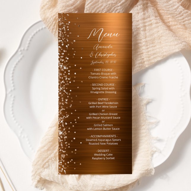 Menú Boda de Metal Brillante Cobre Glitter (Subido por el creador)