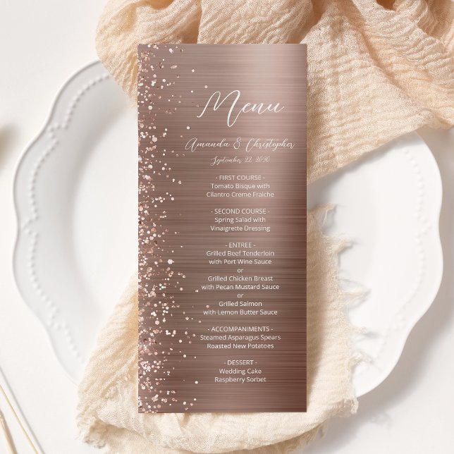 Menú Boda de Metal Cepillado con Brillo de Rosa Dorada  (Subido por el creador)