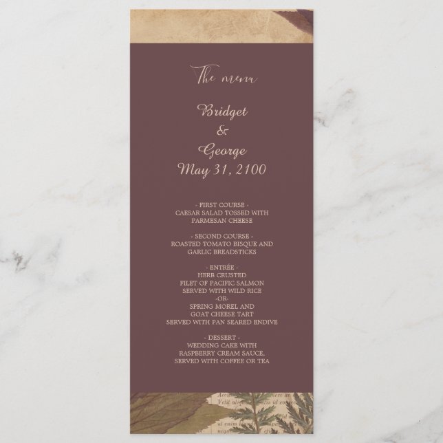 menú boda de moda de boho boho aderezado (Anverso)