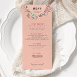 Menú Boda de Moda floral de color de agua de cobre rosa<br><div class="desc">Una carta de menú de bodas intemporal y elegante para los románticos bodas de color o cobre. Las adorables flores acuáticas le dan un toque caprichoso a una boda de primavera,  verano o jardín.</div>