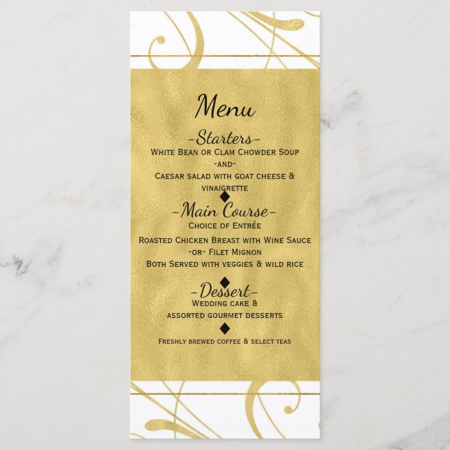 Menú Boda de Moda Floral Floral White & Faux Gold (Anverso)