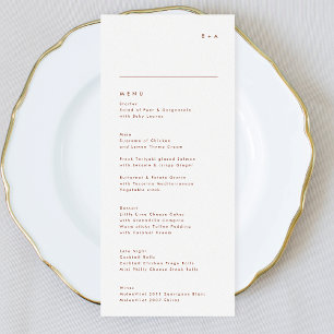 Menú Boda de Monograma Blanco Moderno Terracota