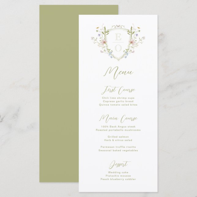 Menú Boda de monograma de flor silvestre Pastel caprich (Anverso / Reverso)