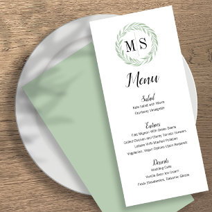 Menú Boda de monograma de la guirnalda verde