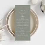 Menú boda de monograma de oro clásico de color verde sa<br><div class="desc">Este diseño es parte de una colección - por favor contáctenos si necesita algún papel adicional *no Relieve metalizado real</div>