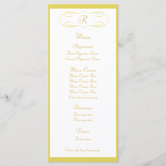 Menú Boda de monograma dorado (Anverso)