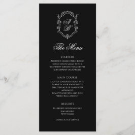Menú Boda de Monograma Floral Blanco y Negro Formal Esc