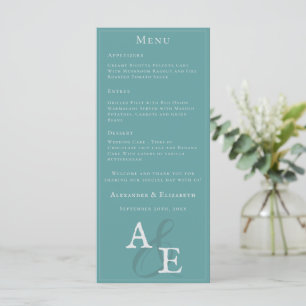 Menú Boda de monograma Minimalista verde azulado
