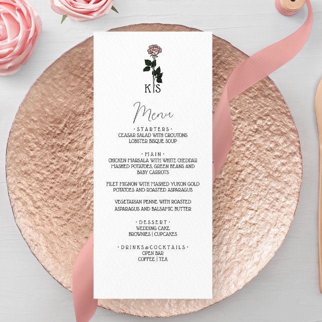 Menú Boda de monograma rosa rosado minimalista (Subido por el creador)