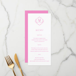 Menú Boda de Monograma Rosado Floral Diamond