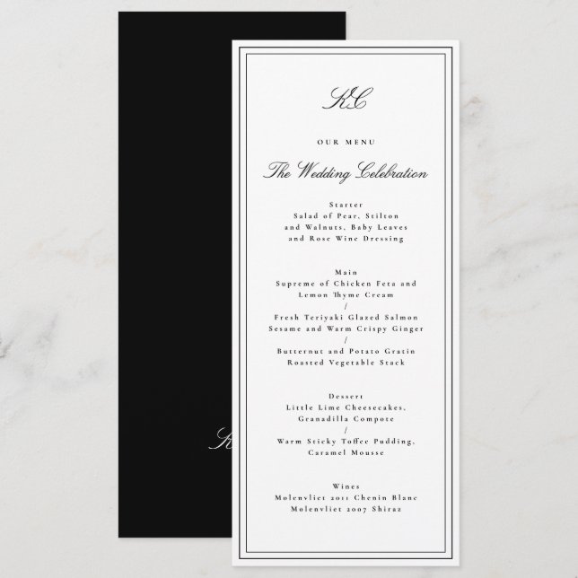 Menú Boda de Monograma Tradicional (Anverso / Reverso)
