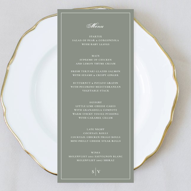 Menú Boda de Monograma Verde Salvia en Marco Premium (Subido por el creador)