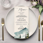 Menú Boda De Montañas Y Pinos De Acuarela<br><div class="desc">Disfrute de la tranquilidad de la naturaleza con nuestro menú Boda Watercolor Mountains y Pines. La carta, elaborada para los que aprecian la majestuosidad del exterior, es un complemento ideal para un boda salvaje o de montaña. La carta boda presenta una hermosa decoración acuática con pinos de montaña y pinos...</div>