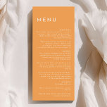 Menú Boda de Naranja Minimalista Citrus Flat<br><div class="desc">Presentamos nuestro Diseño de Menú Plano Naranja Minimalista Citrus, donde la sencillez se encuentra con la sofisticación en una paleta de colores cítricos brillantes. Con un fondo sólido en fuentes tipográficas rosas, naranjas, amarillas o verdes, y limpias, este tema exuda elegancia contemporánea con un toque de encanto retro. Diseñadas para...</div>