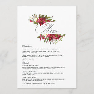 Menú Boda de Navidad con Poinsettia y Acebo en Acuarela