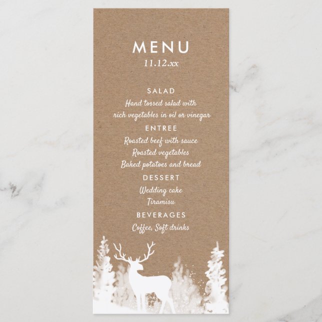 Menú Boda de Navidades de ciervos de papel Kraft (Anverso)