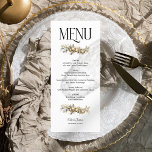 Menú Boda de Navidades de Gold Garland Holly y Ornament<br><div class="desc">Menú boda para navidades con platos de cena completamente editables y menús. El diseño presenta una tipografía elegante y guirnaldas festivas de adornos holly y dorados. Para coordinar invitaciones, papelería y decoración del día del evento, por favor visite mi Colección de Bodas de las campanas negras o envíeme un mensaje...</div>
