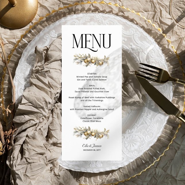 Menú Boda de Navidades de Gold Garland Holly y Ornament (Wedding Menu from the Holly Bells Wedding Collection by Darling and May)
