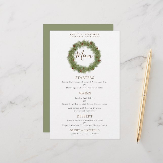 Menú Boda de Navidades de guirnaldas de cono de co (Anverso/Reverso In Situ)
